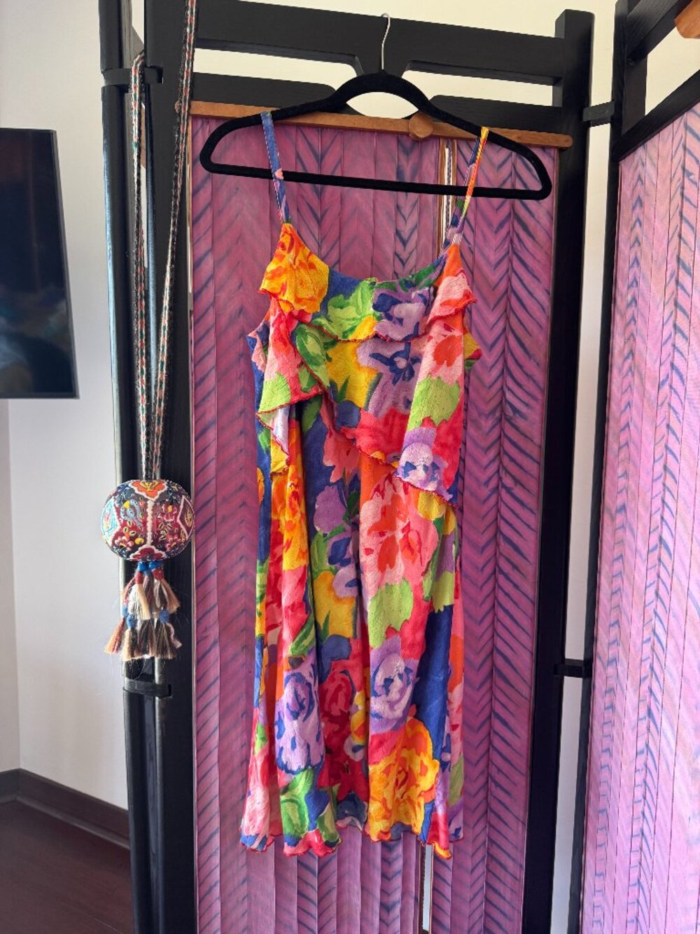 Jams World Splendor Floral Ruffle Slip Dress Rayon Made in Hawaii Vintage Sz M